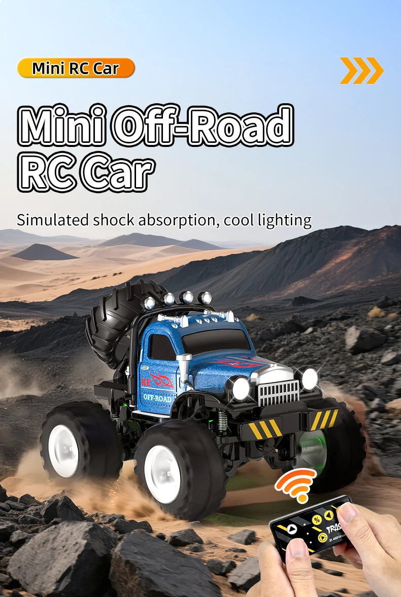 Mini Off-Road RC 1:64 sterowanie smartfonem, LED + dźwięk silnika