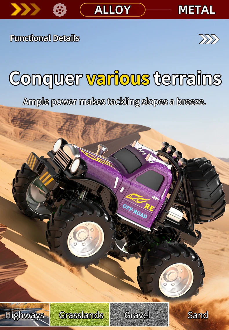 Mini Off-Road RC 1:64 sterowanie smartfonem, LED + dźwięk silnika