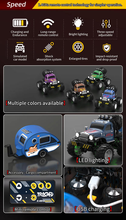 Mini Off-Road RC 1:64 sterowanie smartfonem, LED + dźwięk silnika