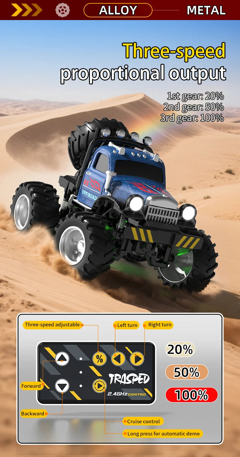 Mini Off-Road RC 1:64 sterowanie smartfonem, LED + dźwięk silnika