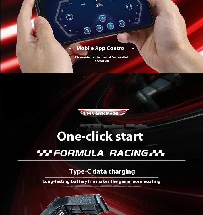 Mini Bolid F1 RC 1:64 sterowanie smartfonem, LED + dźwięk silnika